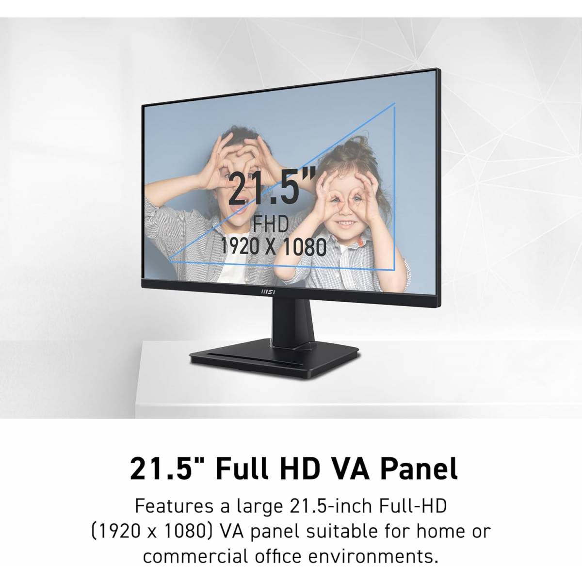 MSI PRO MP225V Monitor – 22" Full HD VA Monitor, 100Hz, 1ms, Adaptive Sync, HDMI & DisplayPort – 2 Years Warranty