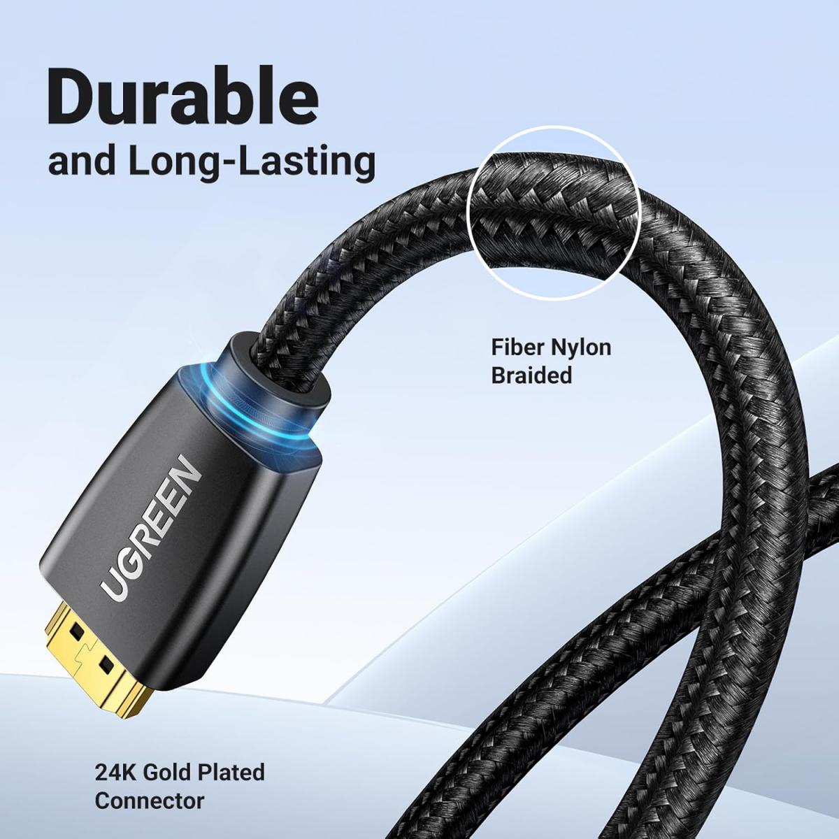 UGREEN High-Speed Braided HDMI Cable 15M 4K 60Hz – 15M HDMI 2.0 Cable, 4K@60Hz, 18Gbps, Ethernet, HDR, Braided