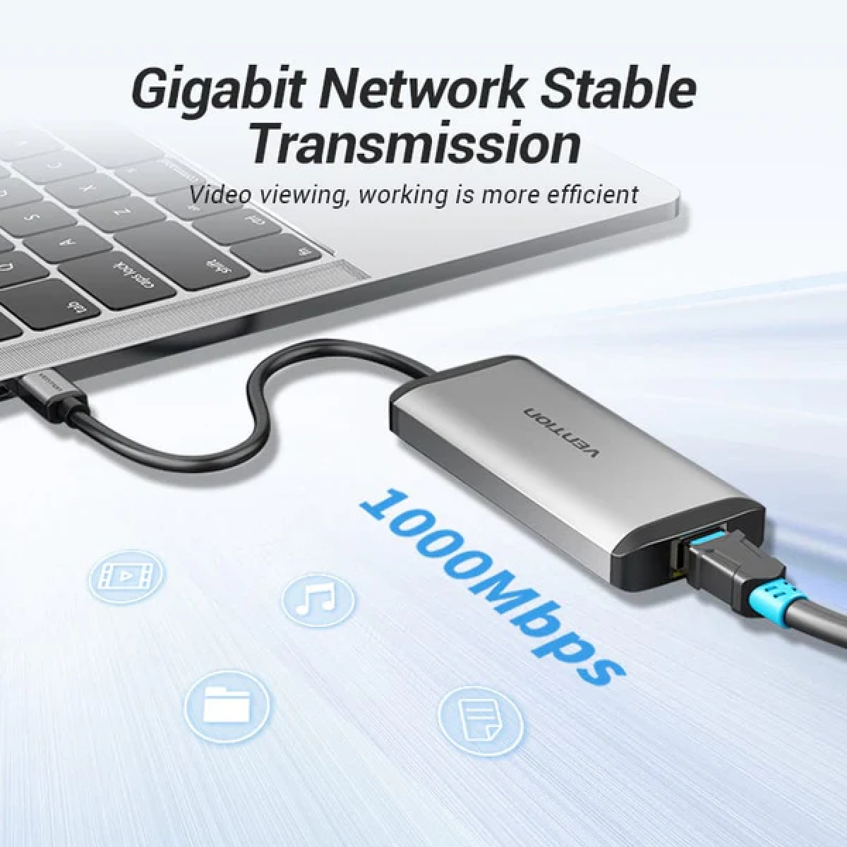 Vention USB-C Hub 5-in-1 – 3× USB 3.0, Gigabit Ethernet, USB-C PD 87W, Aluminum Hub, 0.15m Cable