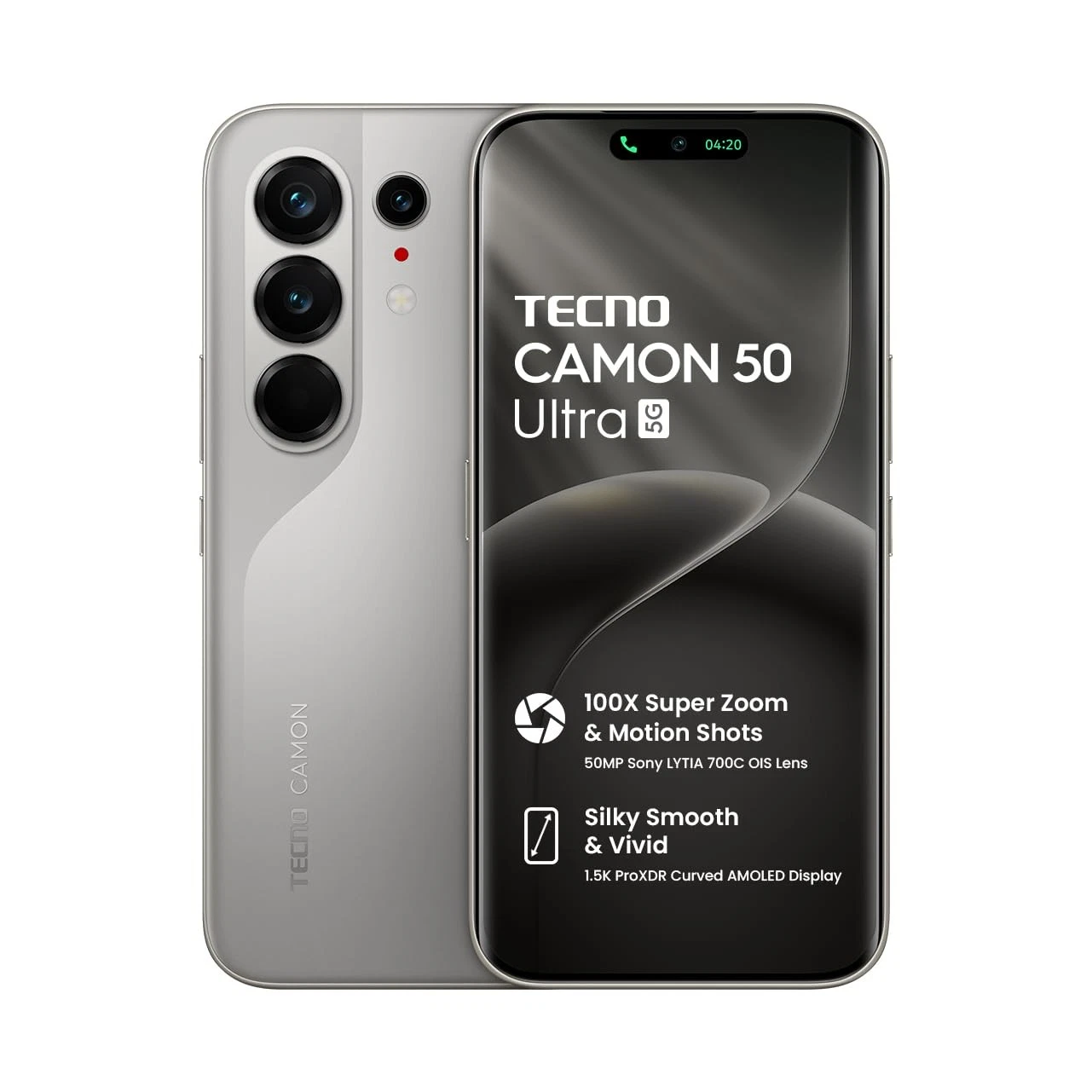 TECNO CAMON 50 PRO – 4.5G, 6.78" Curved AMOLED 1.5K 144Hz, Helio G200, 8GB+8GB RAM, 256GB, Sony 50MP Camera, 6500mAh, 45W