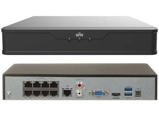 جهاز تسجيل شبكي NVR501-08B-P8 سعة 8 قنوات بدقة 4K مع 8 منافذ PoE مدمجة وباندويث 80Mbps ودعم قرص صلب 1 SATA