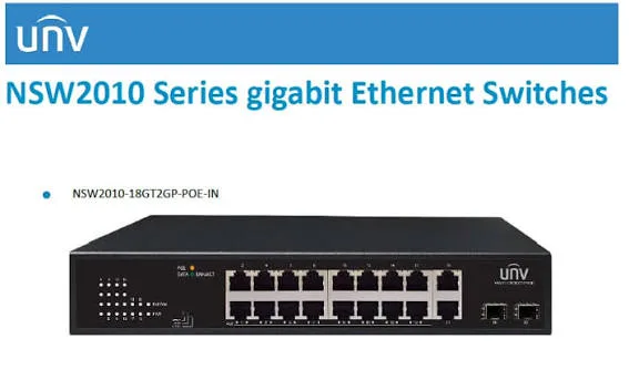 سويتش شبكة يونيارش NSW2010-18GT2GP-POE-IN بـ 16 منفذ جيجابت PoE مع 4 منافذ Uplink (منفذا RJ45 + منفذا SFP فايبر)