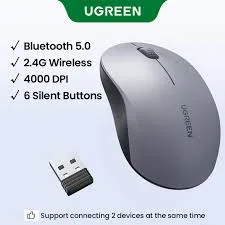ماوس لاسلكي ثنائي الوضع يوجرين UGREEN M331 يدعم بلوتوث و2.4G بنقرات صامتة موديل 65773 (أسود)