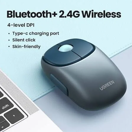 ماوس لاسلكي متعدد الأجهزة يوجرين UGREEN MU102 FUN+ يدعم الاتصال بـ 3 أجهزة معاً عبر 2.4G وبلوتوث مزدوج موديل 90538 (أسود)