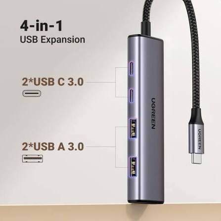 UGREEN CM473 USB-C to 2-Port USB-A + 2-Port USB-C Hub up to 5Gbps (Aluminium Case) - Model 15395