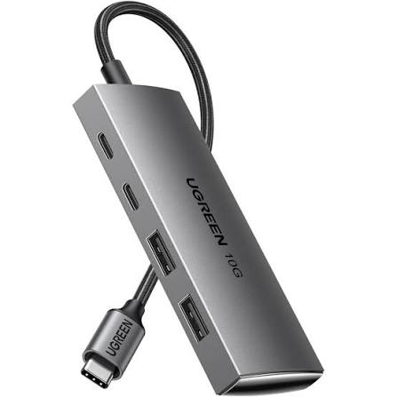 UGREEN CM480 USB-C to 2×USB-A 3.2 + 2×USB-C Adapter Hub Up to 10Gbps (Aluminium Case) - Model 30758