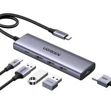 محول وموزع يو إس بي سي متعدد الوظائف يوجرين UGREEN CM511 يضم منفذ HDMI و3 منافذ USB 3.0 مع منفذ شحن PD بهيكل ألمنيوم موديل 15596