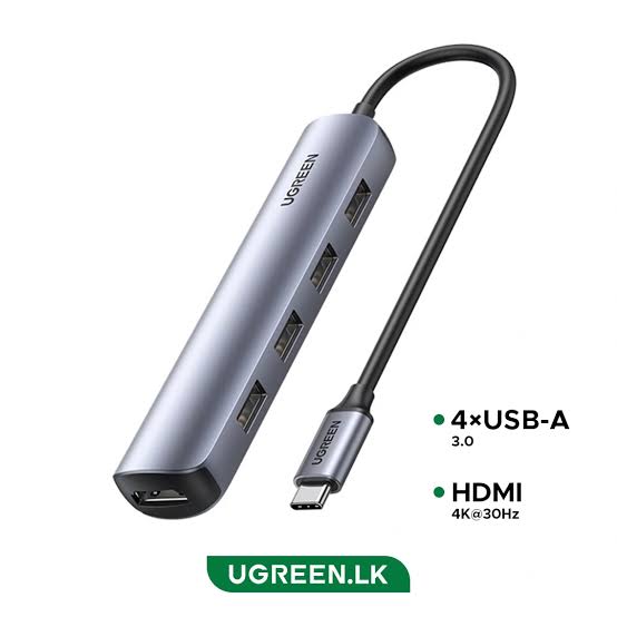محول وموزع يو إس بي سي ألمنيوم يوجرين UGREEN CM417 يضم منفذ HDMI و4 منافذ USB 3.0 بسرعة 5Gbps مع شحن PD موديل 20197