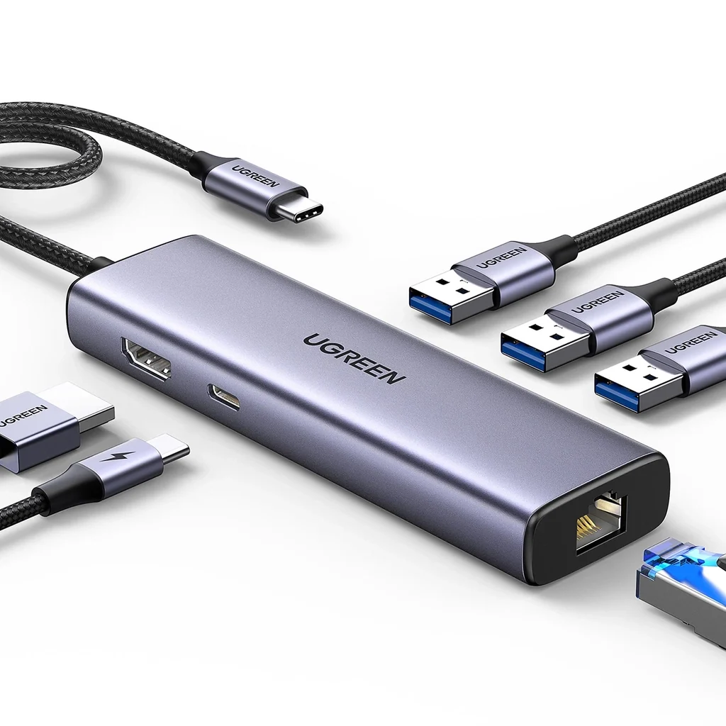 محول وموزع يو إس بي سي جديد متعدد الوظائف يوجرين UGREEN CM512 يضم 3 منافذ USB 3.0 و HDMI 4K مع شبكة RJ45 جيجابت وشحن PD موديل 15598