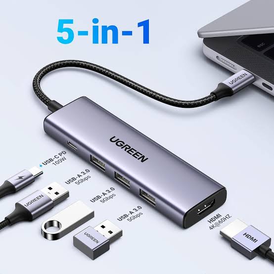 محول وموزع يو إس بي سي متعدد الوظائف يوجرين UGREEN CM511 يضم منفذ HDMI 4K و3 منافذ USB 3.0 أنثى مع منفذ شحن USB-C PD موديل 15597