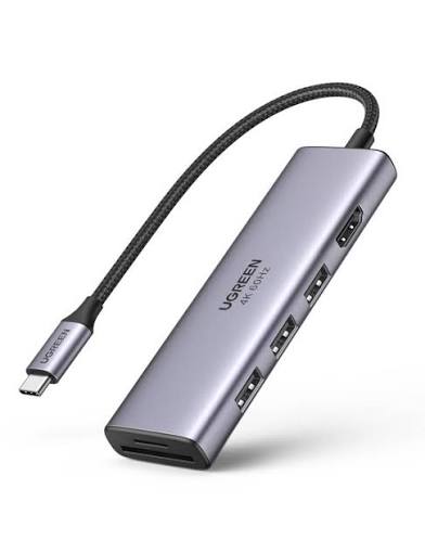 محول وموزع يو إس بي سي متعدد الوظائف يوجرين UGREEN CM511 يضم منفذ HDMI بدقة 4K@60Hz و3 منافذ USB 3.0 وقارئ بطاقات SD/TF موديل 60383