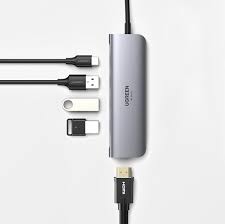 محول وموزع يو إس بي سي ألمنيوم متعدد الوظائف يوجرين UGREEN CM136 يضم HDMI 4K 2.0 و3 منافذ USB 3.0 مع شحن PD موديل 70495 (رمادي فلكي)