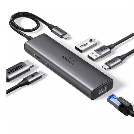 محول وموزع يو إس بي سي 6 في 1 يوجرين UGREEN CM511 يضم منفذ HDMI ومنافذ USB 3.2 وقارئ بطاقات SD/TF مع شحن PD موديل 45000