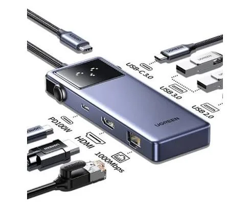 محول وموزع يو إس بي سي جديد يوجرين UGREEN CM888 يضم شاشة تفاعلية و HDMI بدقة 4K@60Hz ومنافذ USB وشبكة RJ45 جيجابت وشحن PD 100W موديل 45155