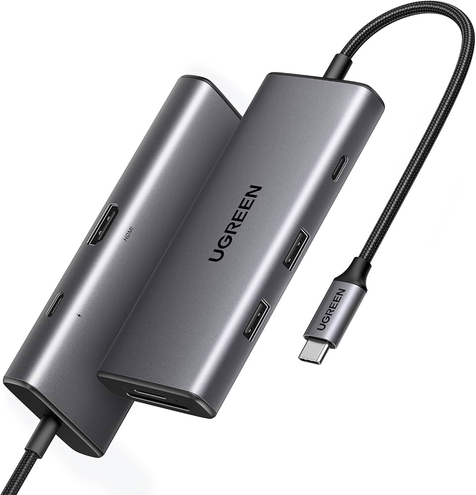 محول وموزع يو إس بي سي يوجرين UGREEN CM408 يضم منفذ HDMI ومنافذ USB 3.2 وقارئ بطاقات SD/TF مع شحن PD موديل 15531