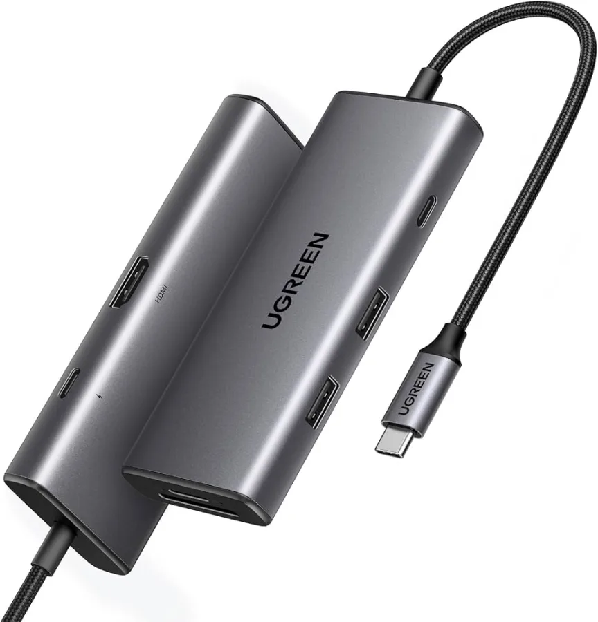 محول وموزع يو إس بي سي يوجرين UGREEN CM408 يضم منفذ HDMI ومنافذ USB 3.2 وقارئ بطاقات SD/TF مع شحن PD موديل 15531