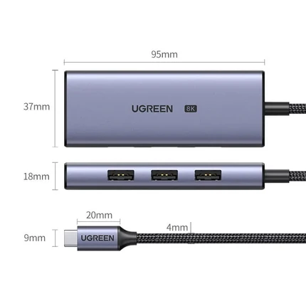 محول وموزع يو إس بي سي يوجرين UGREEN CM500 يضم مخرج HDMI فائق الوضوح بدقة 8K@30Hz و5 منافذ USB 3.0 موديل 50629