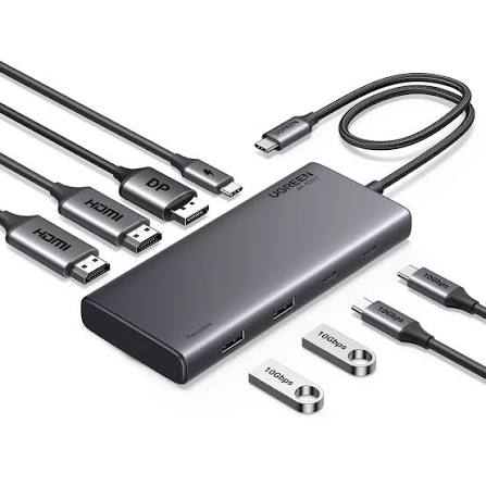 محول وموزع يو إس بي سي 8 في 1 احترافي يوجرين UGREEN CM859 يضم منفذي HDMI ومخرج DisplayPort ومنافذ USB 3.2 مع شحن PD موديل 55625