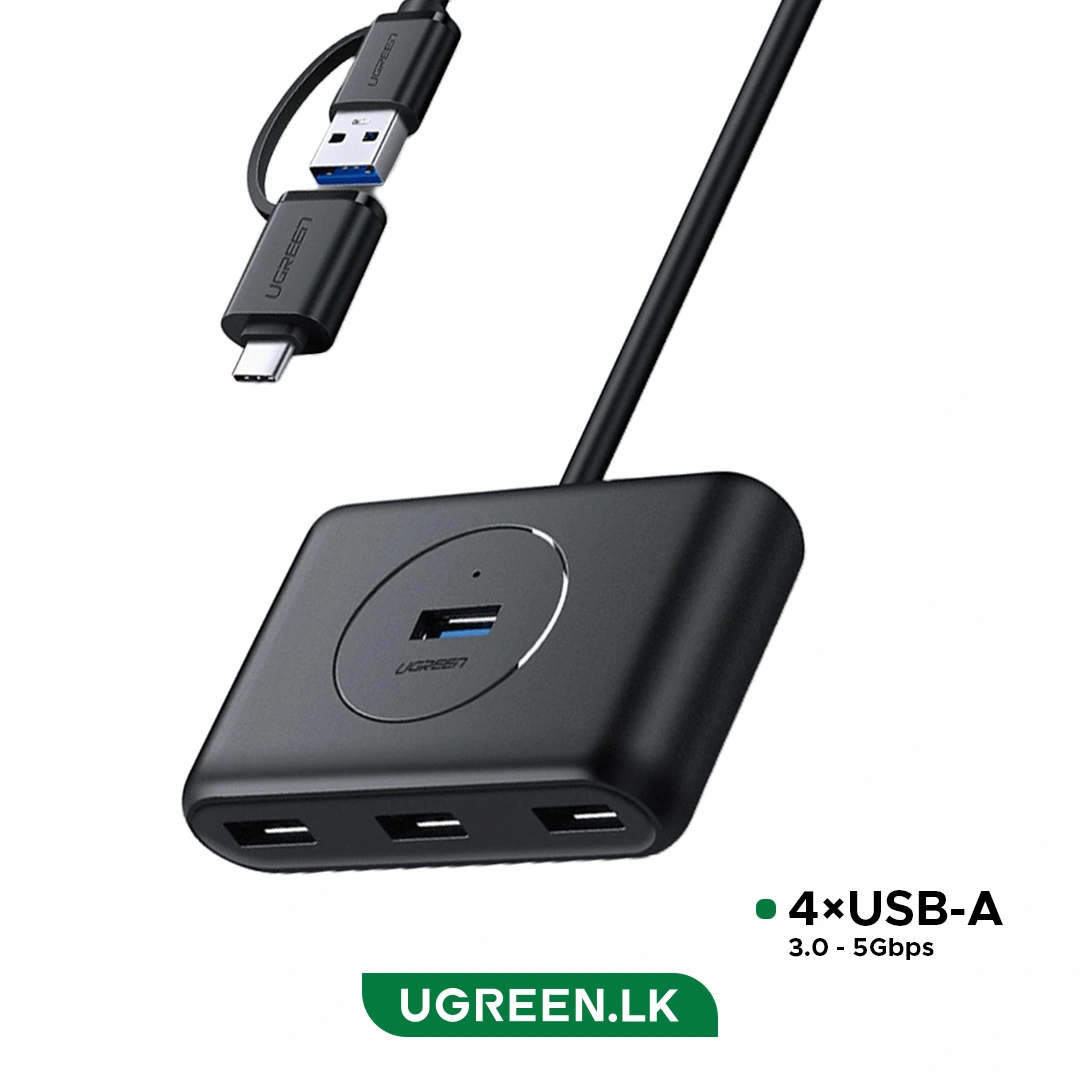 موزع يو إس بي 3.0 مكتبي يوجرين UGREEN يضم منافذ USB مع منفذ طاقة USB-C وكابل 1 متر موديل 40850 (أسود)