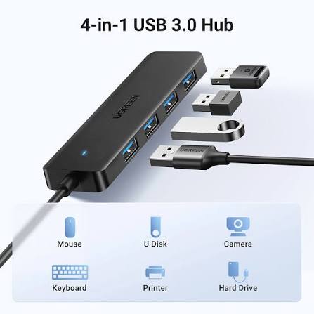 موزع يو إس بي UGREEN USB 3.0 يضم 4 منافذ USB-A عالية السرعة موديل 25851 (أسود)