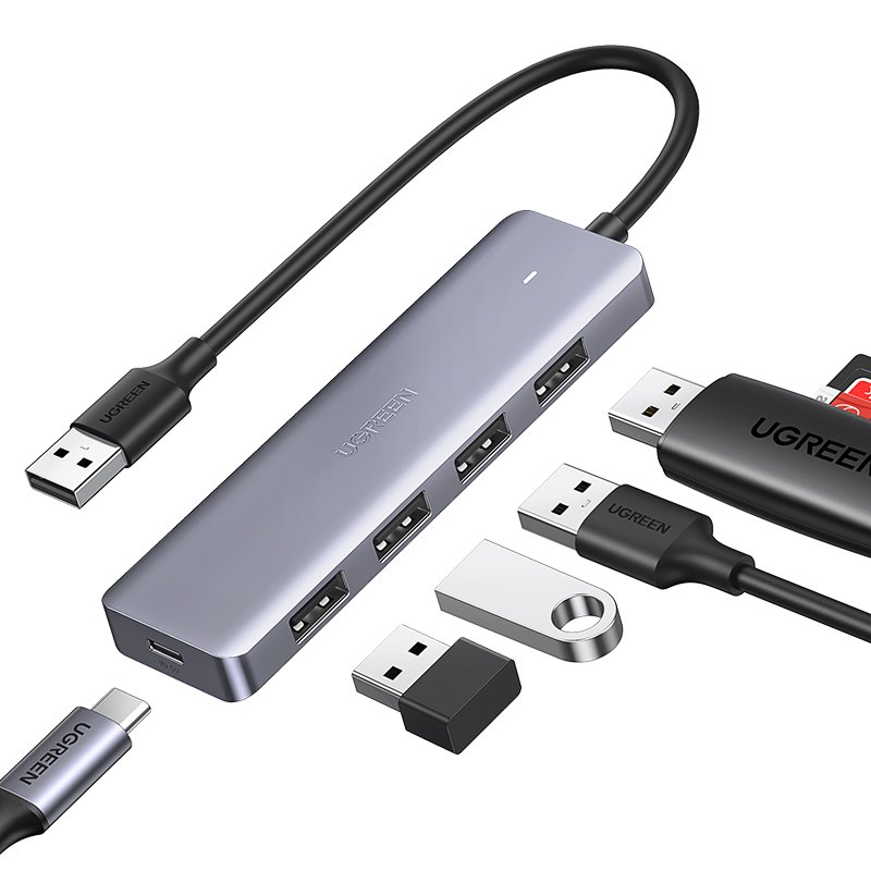 موزع يو إس بي 3.0 يوجرين UGREEN بـ 4 منافذ بكابل 15 سم مع منفذ طاقة USB-C وهيكل بطلاء معدني موديل 50985
