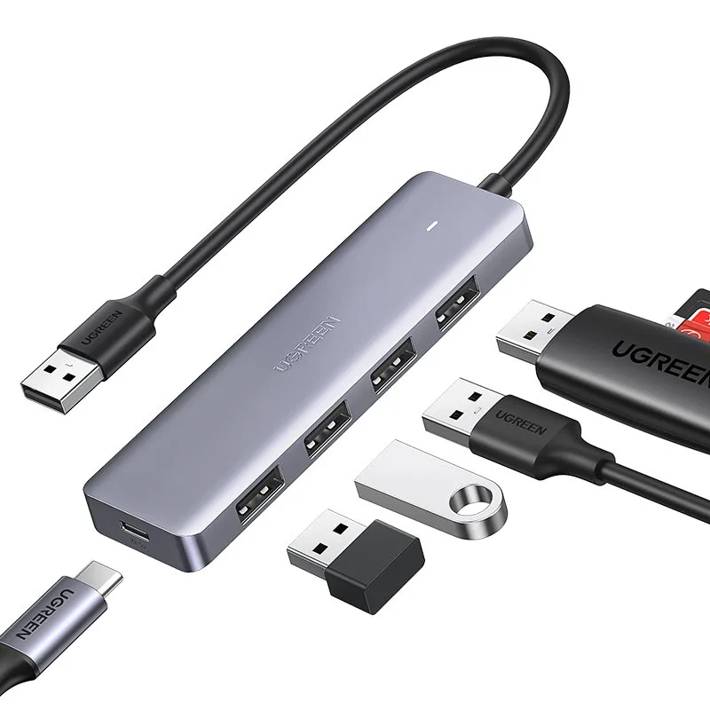 موزع يو إس بي 3.0 يوجرين UGREEN بـ 4 منافذ بكابل 15 سم مع منفذ طاقة USB-C وهيكل بطلاء معدني موديل 50985