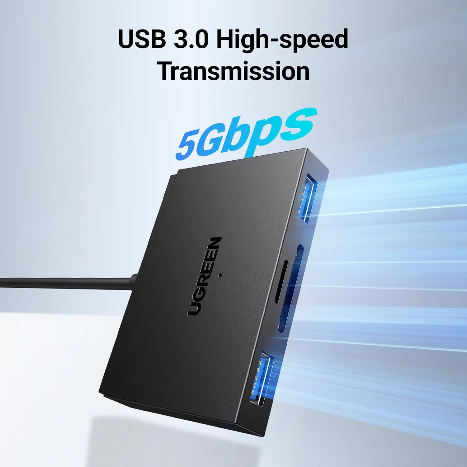 قارئ بطاقات ذاكرة 4 في 1 بمنفذ مزدوج يو إس بي سي و USB-A يوجرين UGREEN موديل 45167 (أسود)