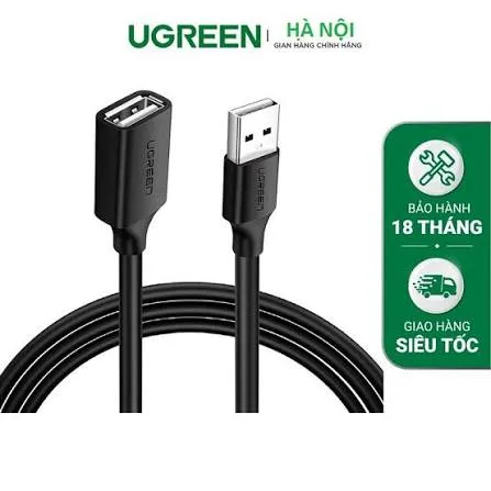 كابل تمديد ووصلة يو إس بي UGREEN USB 2.0 من نوع A ذكر إلى A أنثى بطول 2 متر موديل 10316 (أسود)