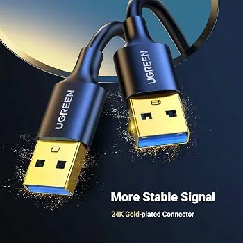 كابل يو إس بي فائق السرعة يوجرين UGREEN USB-A 3.0 من نوع ذكر إلى ذكر بطول 3 أمتار برؤوس مطلية بالذهب موديل 90576 (أسود)