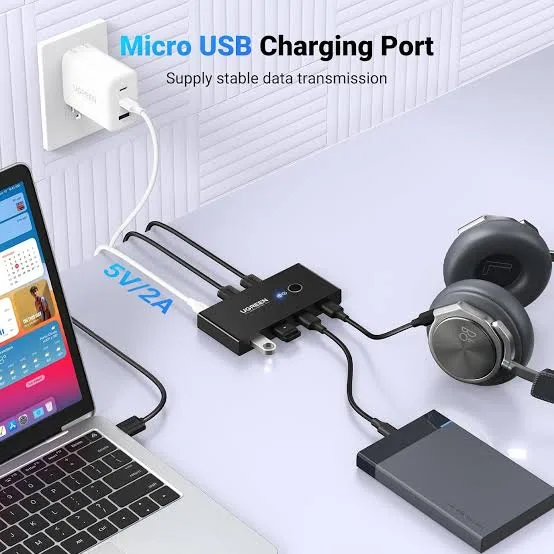 صندوق ومفتاح مشاركة يو إس بي يوجرين UGREEN 2 In 4 Out USB 2.0 لمشاركة 4 ملحقات بين كمبيوترين موديل 30767