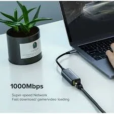 كرت ومحول شبكة يو إس بي سي جيجابت إيثرنت يوجرين UGREEN بهيكل ألمنيوم موديل 50737 (رمادي فلكي)