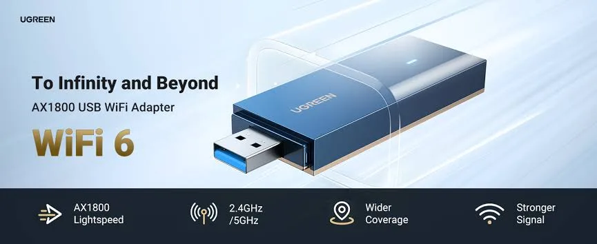 لاقط وكارت واي فاي 6 يو إس بي 3.0 ثنائي النطاق فائق السرعة يوجرين UGREEN AX1800 (حتى 1201Mbps) موديل 90340