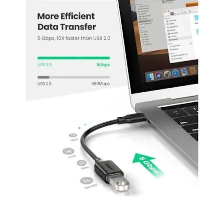 وصلة وكابل OTG يو إس بي سي ذكر إلى يو إس بي 3.0 أنثى يوجرين UGREEN بطول 15 سم موديل 30701 (أسود)