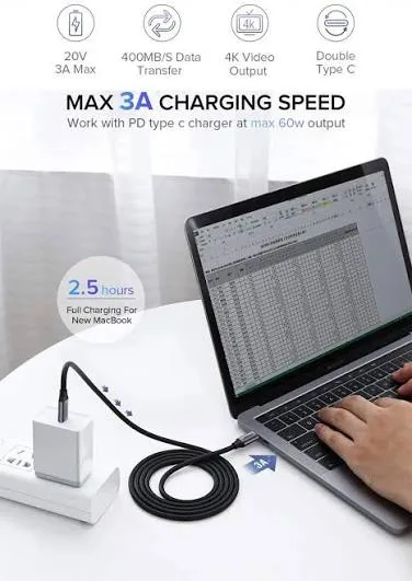 كابل يو إس بي سي 3.1 ذكر إلى ذكر يوجرين UGREEN برؤوس مطلية بالنيكل وهيكل ألمنيوم بطول 1.5 متر موديل 50751 (رمادي)