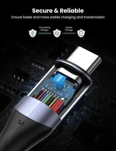 كابل يو إس بي سي 3.1 مضفر فاخر يوجرين UGREEN الجيل الثاني Gen 2 بقوة 100W تيار 5A ذكر إلى ذكر بطول 1 متر موديل 80150 (أسود)