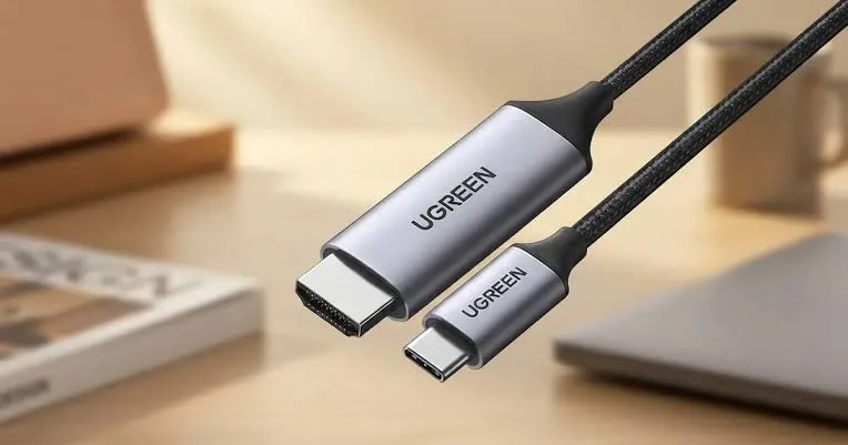 كابل شاشة وعرض يو إس بي سي إلى HDMI فاخر يوجرين UGREEN بهيكل ألمنيوم وسلك مضفر بطول 1.5 متر موديل 50570 (رمادي أسود)