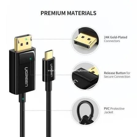 كابل شاشة وعرض يو إس بي سي إلى ديسبلاي بورت DP يوجرين UGREEN بطول 1.5 متر موديل 50994 (أسود)