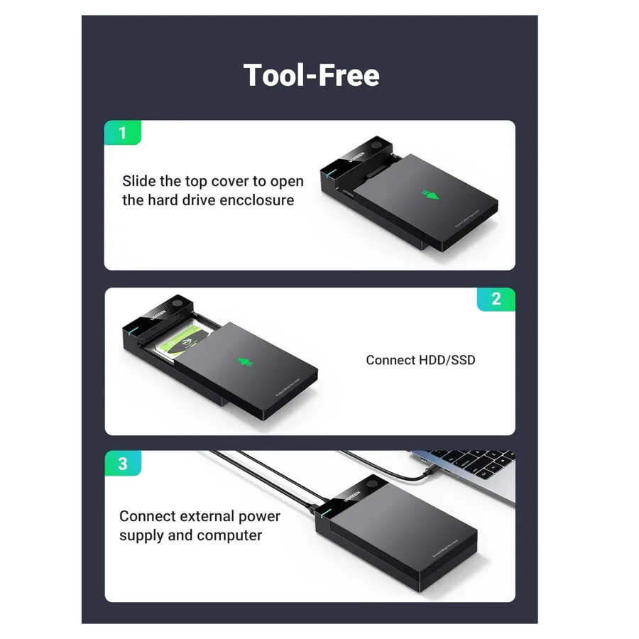 صندوق وكابينة هارد ديسك خارجي مكتبي 3.5 بوصة يوجرين UGREEN USB 3.0 مع محول طاقة جداري EU موديل 50422