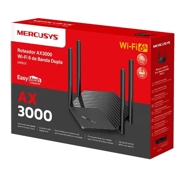 راوتر واي فاي 6 جيجابت فائق السرعة ميركوسيس MERCUSYS MR80X ثنائي النطاق بسرعة AX3000