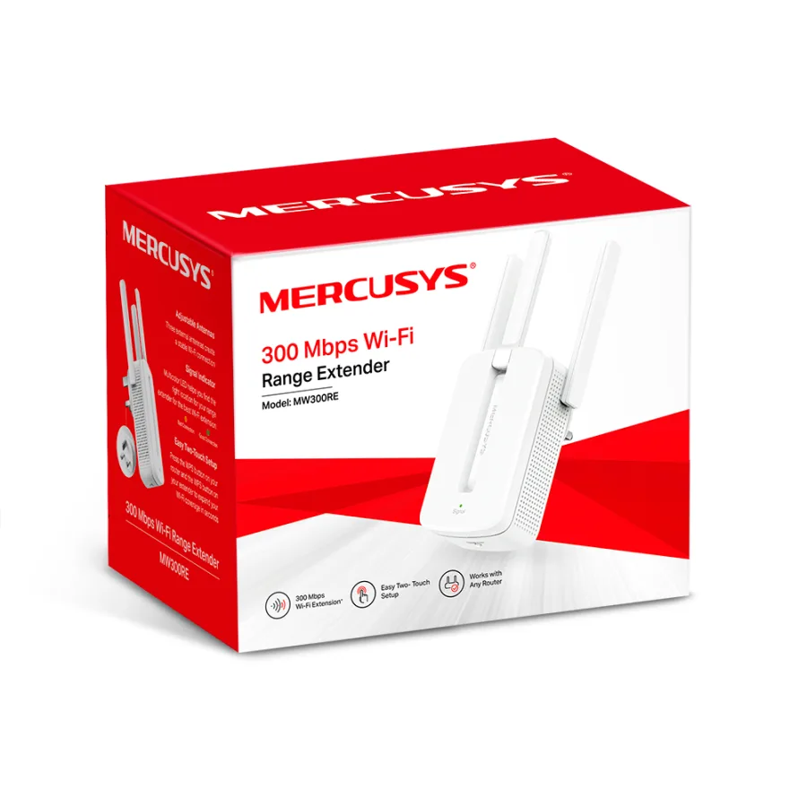 مقوي وموسع نطاق إشارة الواي فاي الجداري ميركوسيس MERCUSYS MW300RE بسرعة 300Mbps بثلاثة هوائيات