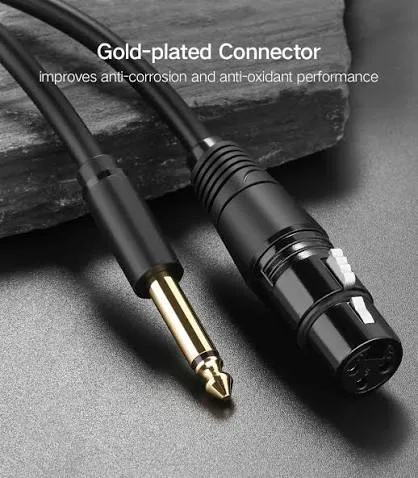 كابل صوت ومايكروفون احترافي يوجرين UGREEN بمقبس 6.35 مم إلى XLR أنثى كانون (متوفر بعدة خيارات أطوال من 2م إلى 5 أمتار) - أسود