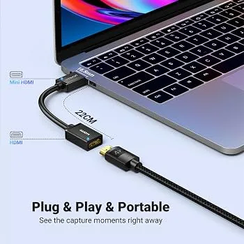 وصلة وكابل محول يوجرين UGREEN من ميني إتش دي إم آي أو مايكرو إتش دي إم آي إلى منفذ HDMI أنثى بدقة 4K بطول 22 سم - أسود