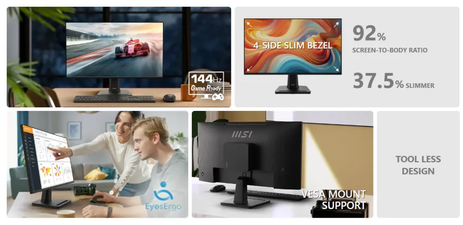 شاشة MSI PRO MP251 E14L مقاس 25 بوصة FHD IPS بتردد 144Hz وتقنية EyesErgo – ضمان سنتين