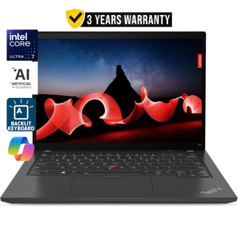 Lenovo ThinkPad T14 Gen 5 Laptop – Intel Core Ultra 7 165U vPro, 16GB DDR5, 512GB SSD, 14" FHD+ IPS, Windows 11 Pro, 3-Year Warranty