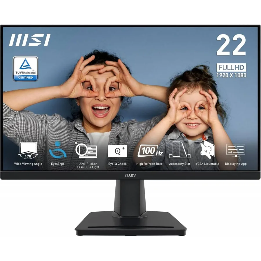 MSI PRO MP225V Monitor – 22" Full HD VA Monitor, 100Hz, 1ms, Adaptive Sync, HDMI &amp; DisplayPort – 2 Years Warranty
