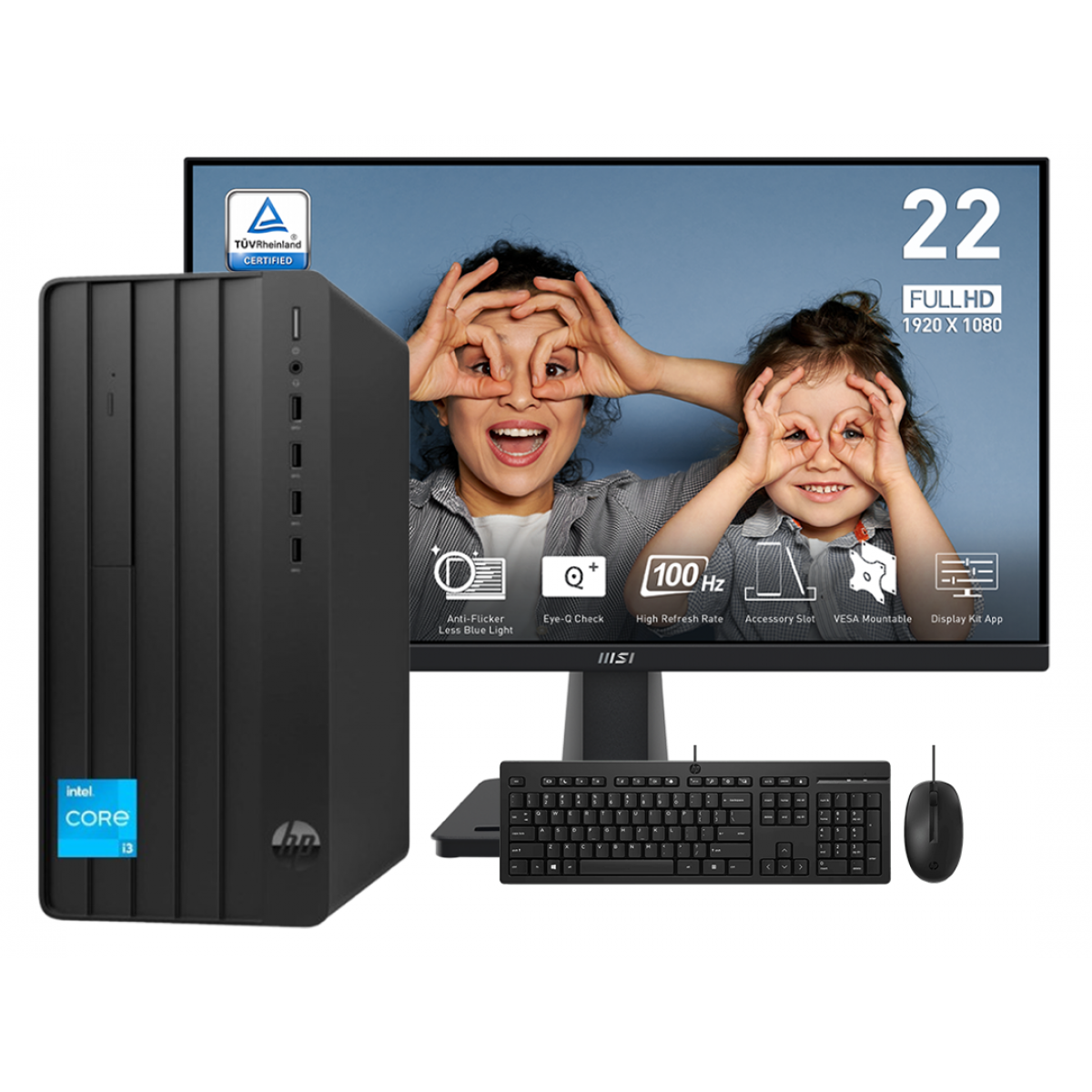 HP Pro Tower 290 G9 Desktop PC – Intel Core i3-13100, 8GB RAM, 512GB SSD + MSI PRO MP225V Monitor 22" FHD – Wi-Fi 6 & Bluetooth 5.3