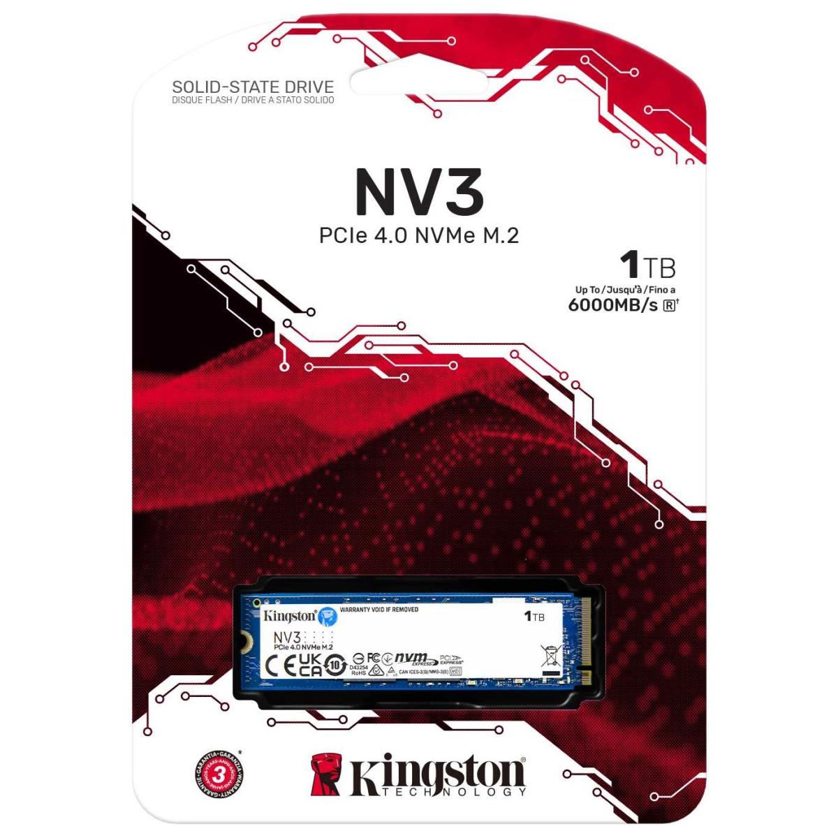 Kingston NV3 1TB NVMe SSD – M.2 2280 PCIe 4.0 Gen 4x4, Up to 6000MB/s