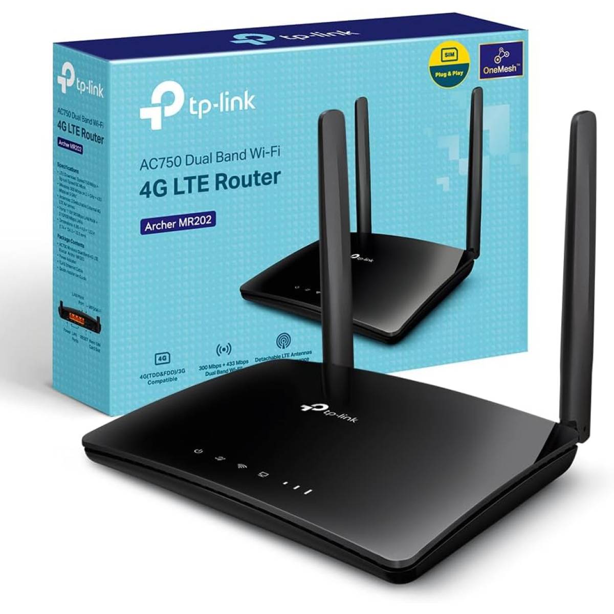 TP-Link Archer MR202 4G LTE Router – 150Mbps LTE, AC750 WiFi, SIM Card, 4 Ports