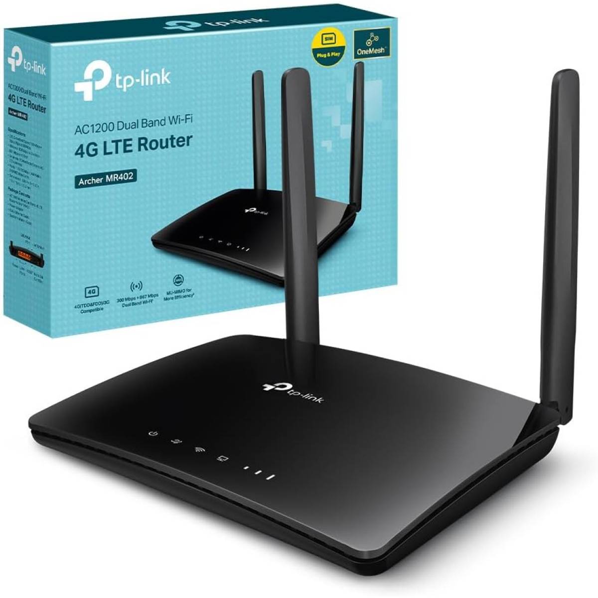 TP-Link Archer MR402 4G LTE Router – 150Mbps LTE, AC1200 WiFi, SIM Card, 4 Ports, External Antenna