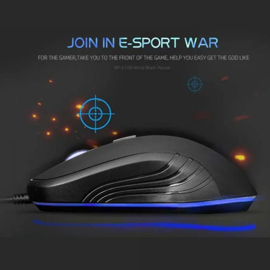 HP G100 Led Back Light Gaming Mouse, 800-2000DPI, USB, Optical, NOISE FILTER